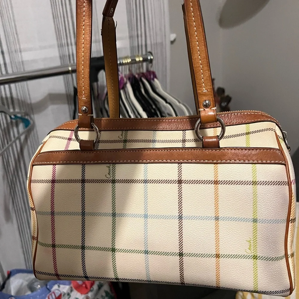 Coach Women's Plaid Handbag - Cream and Pink Vintage - Picture 3 of 7